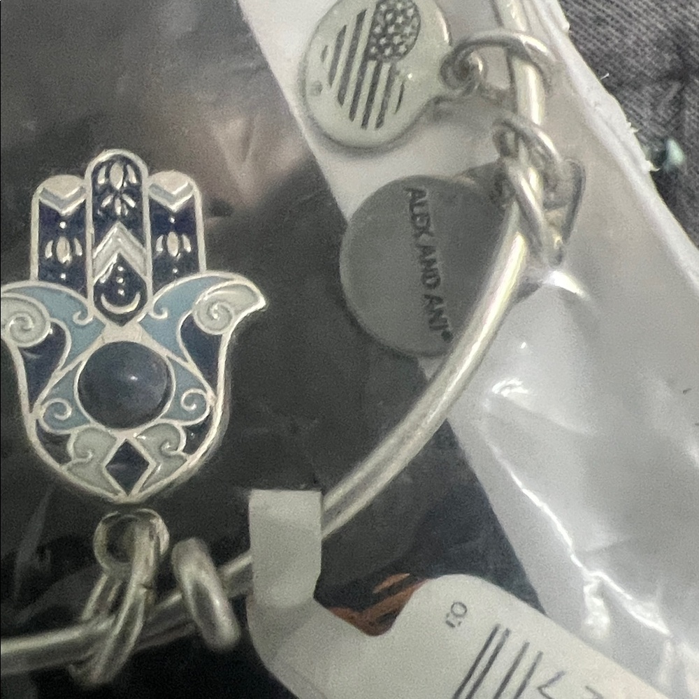 New Alex and Ani Hamsa Bracelet Silver Blue Protection Fate Prosperity gemstone